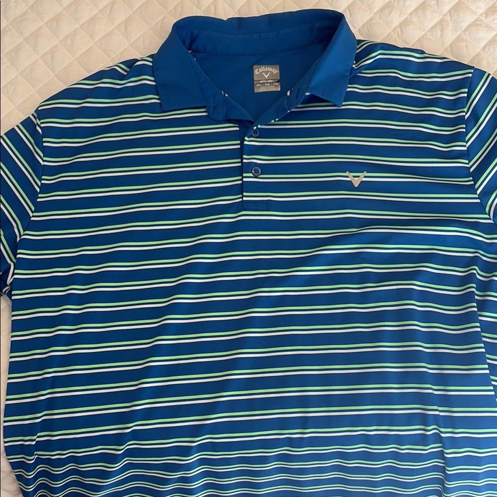 Callaway Blue and Green Striped Polo Shirt